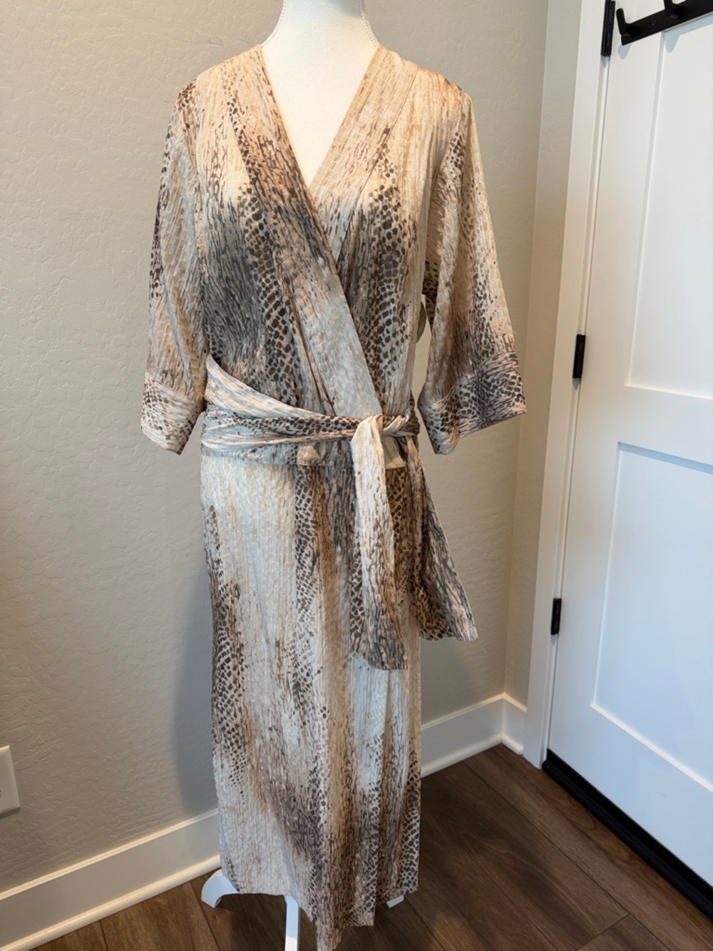 Smythe Wrap Midi Dress in Beige Snake-Print